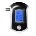 Black portable breathalyser alcohol tester with digital display and mouthpiece