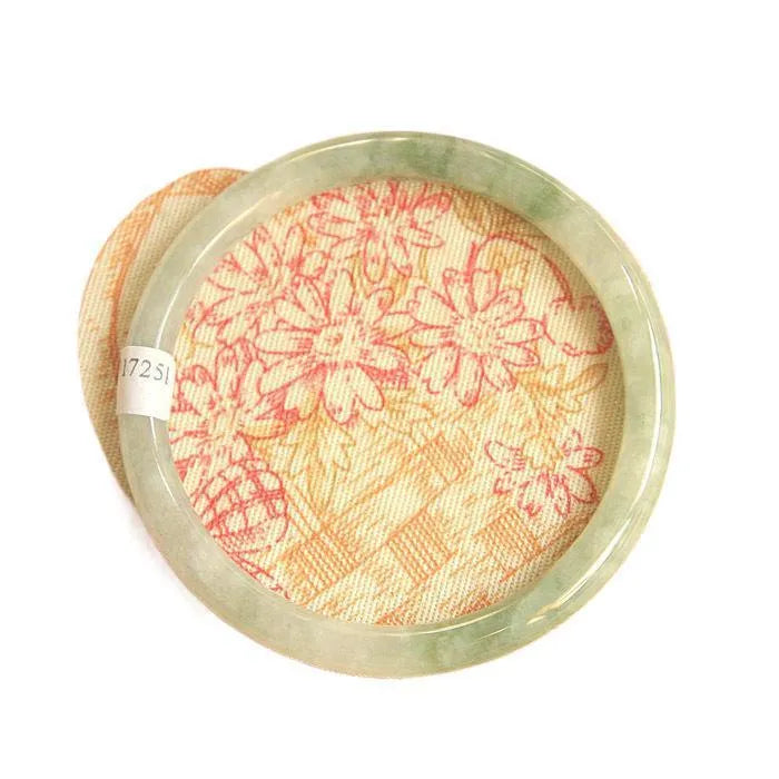 Green waxy jade geometric bracelet with Chinese-style design showing size measurement options