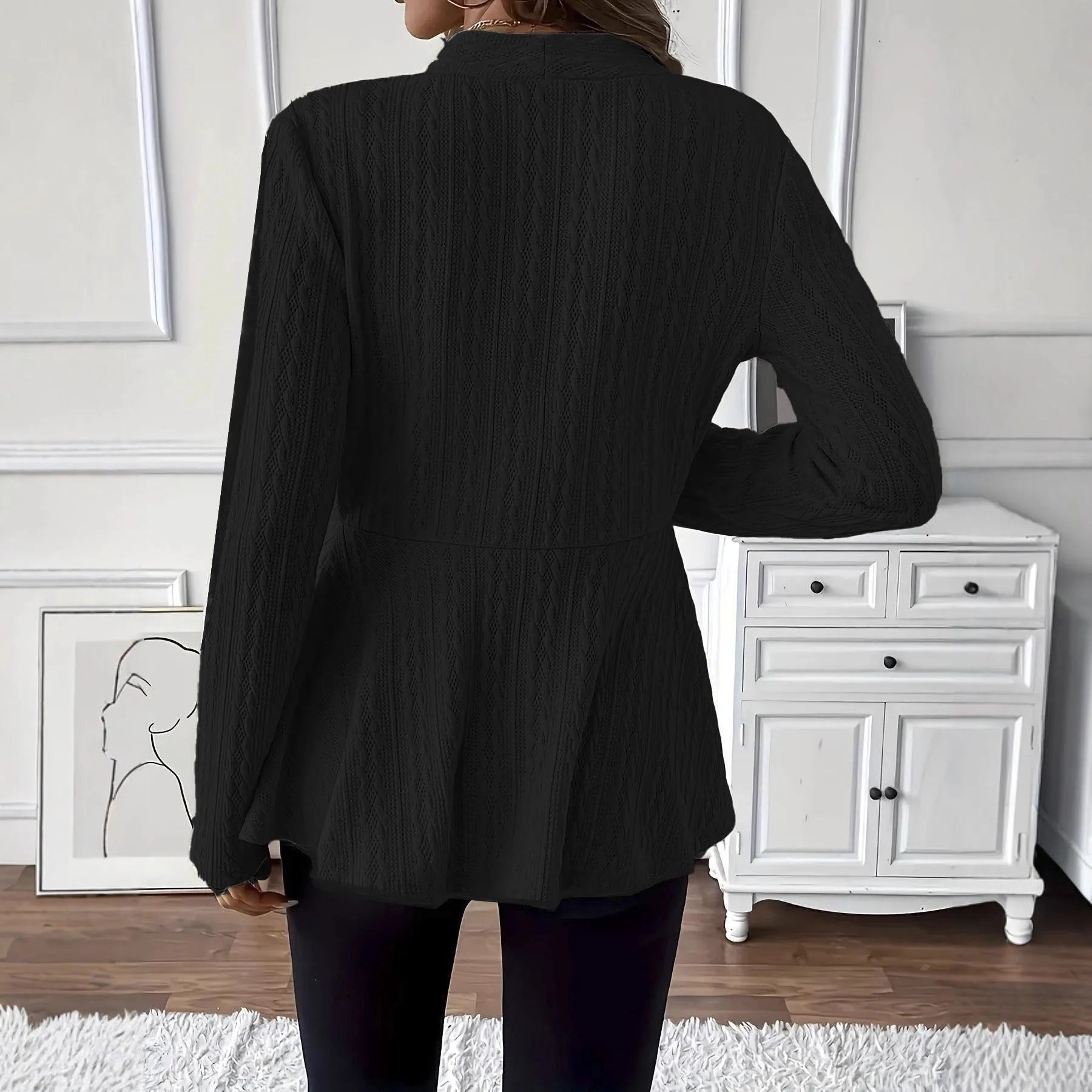 Women's apricot Jacquard pattern knitted cardigan with one button closure