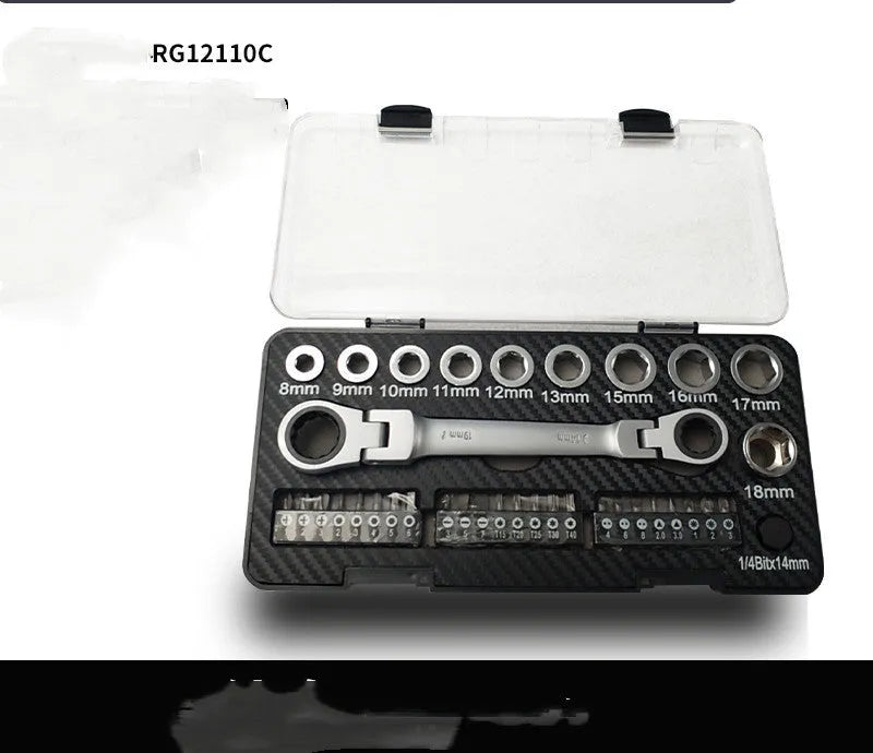 Dual-purpose ratchet wrench and screwdriver tool set with sockets and batch heads