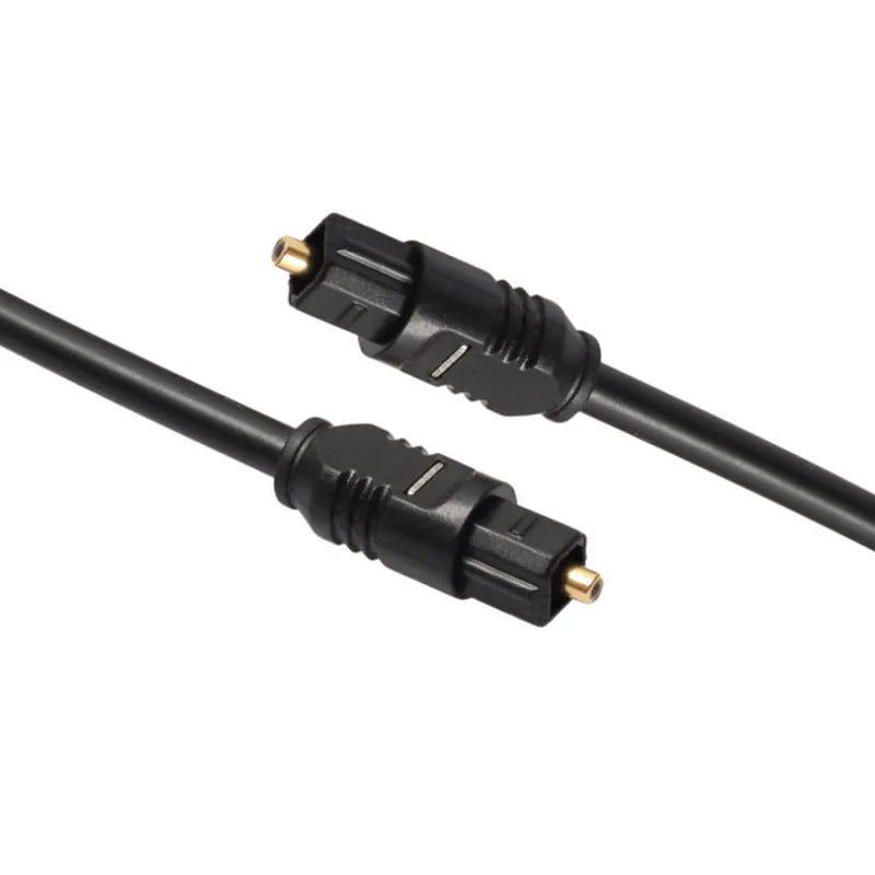 Black Toslink fibre optic audio cable with square connectors, 2 metre length