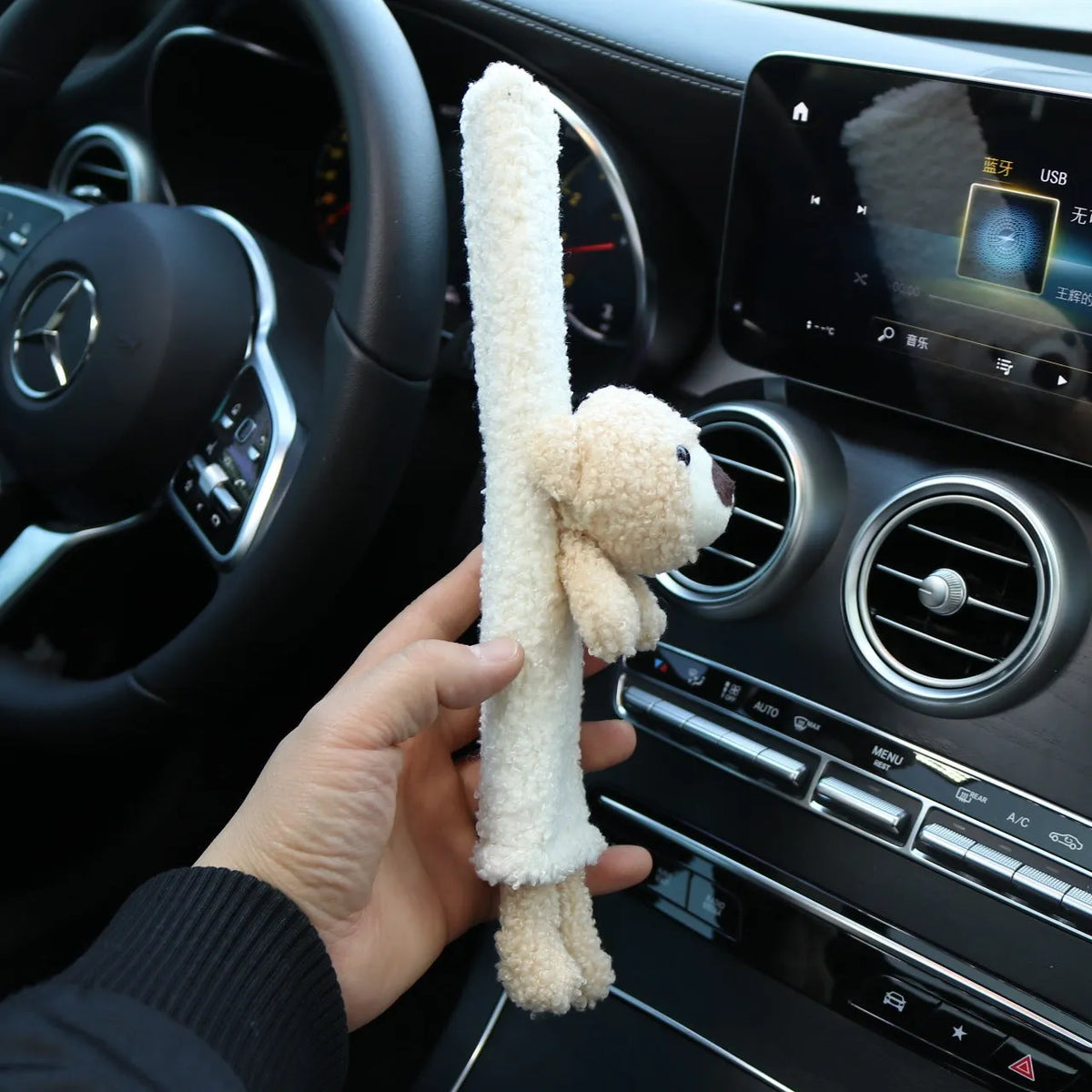 Cartoon plush car seat belt shoulder protector in lamb wool with bear design