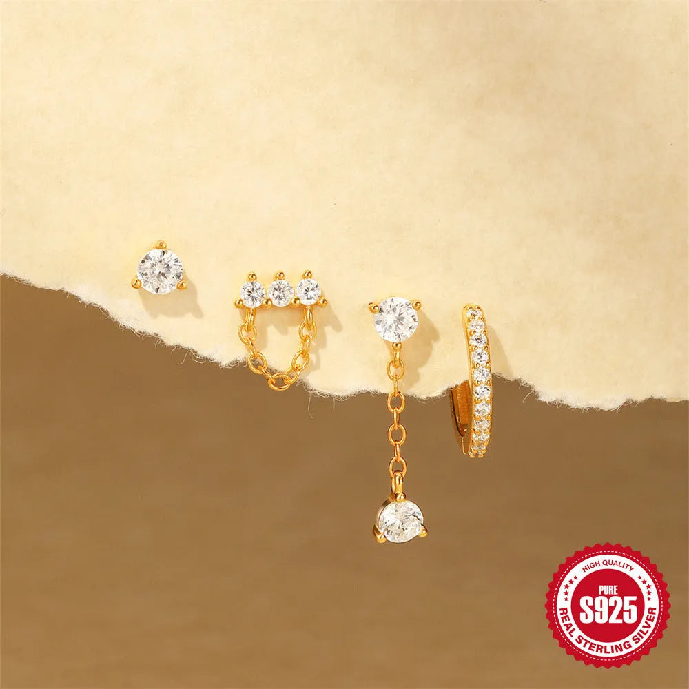 S925 sterling silver earrings with geometric clover petal design and gold electroplating