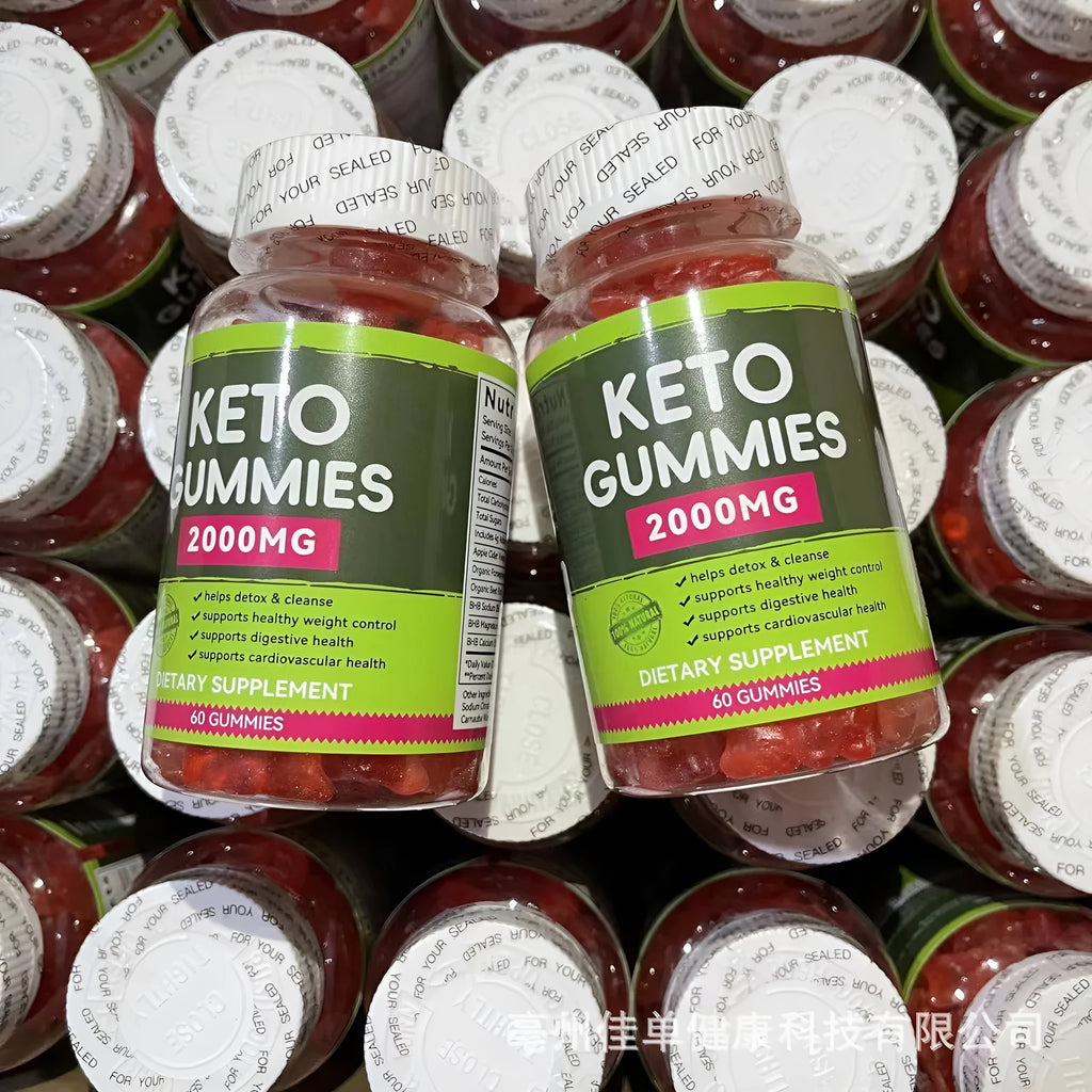 Bottle of organic keto BHB vinegar vitamin candy containing 60 soft pectin tablets for dietary supplementation