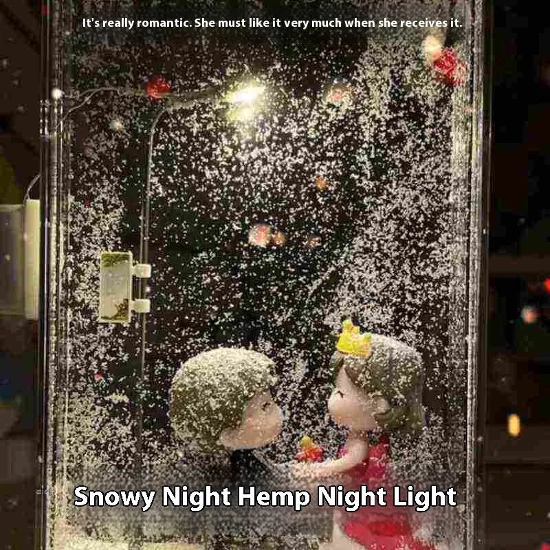 DIY snowflake night light kit showing magical snowy landscape scene with warm LED glow