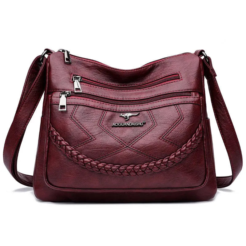 Soft PU leather women's crossbody bag in horizontal square design with sandwich pocket