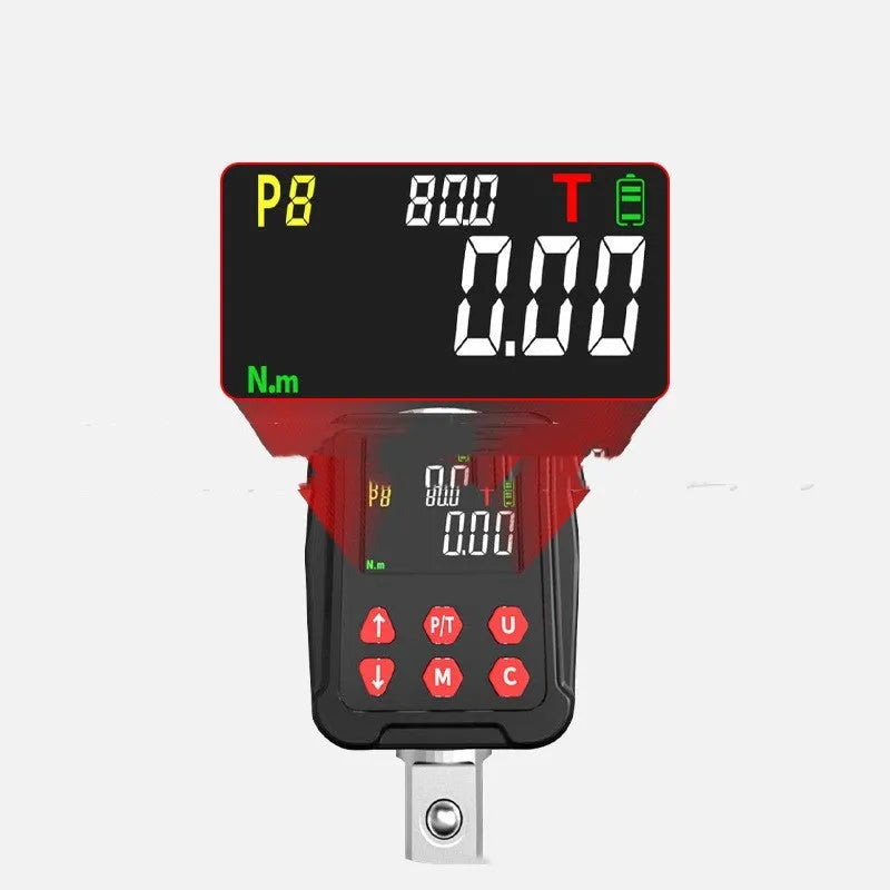 Digital torque meter display head with 1/2 inch drive and 200Nm capacity metal tool.