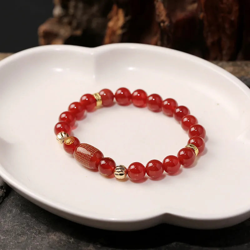 Red agate Guanyin edge rosary Buddhist bracelet with auspicious patterns in new Chinese style