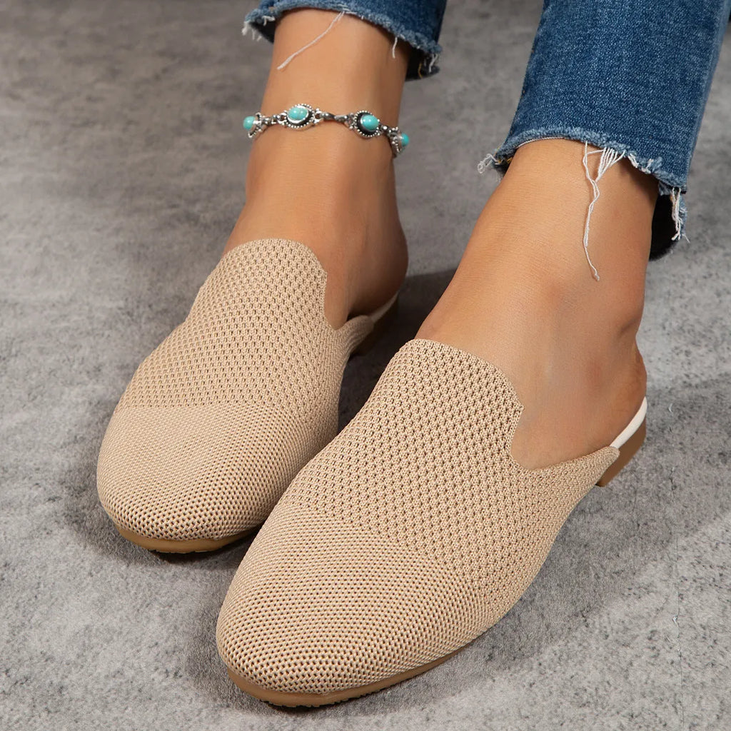 Mesh sandals slip-on loafers in candy colours blue green apricot with cloth upper and rubber sole