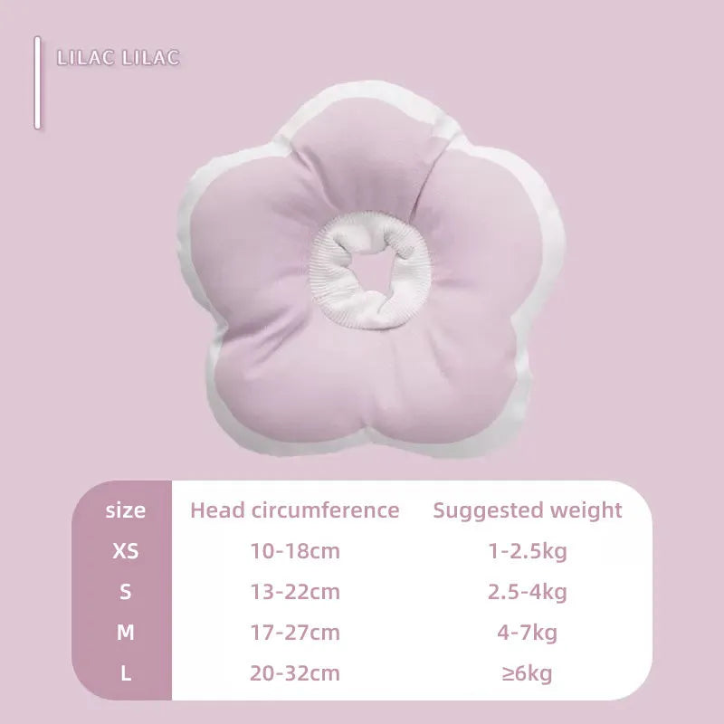 Adjustable cotton cat flower cone collar in pink with elastic neck band for post-surgery wound protection