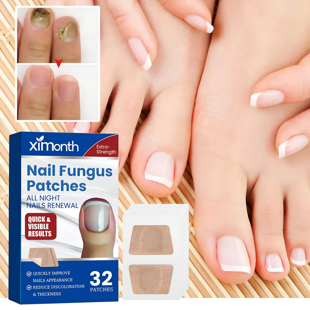 Box of nail repair adhesive bandage patches with ingredients glycerin, allantoin, vitamin E, tea tree oil.