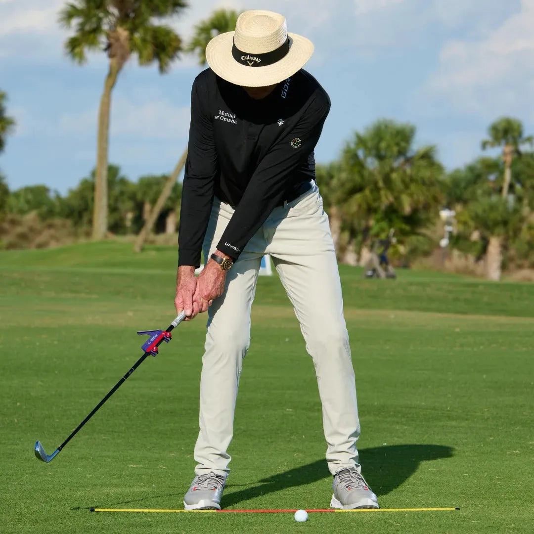 Plastic golf swing plane simulator training aid with alignment guide for swing mechanics