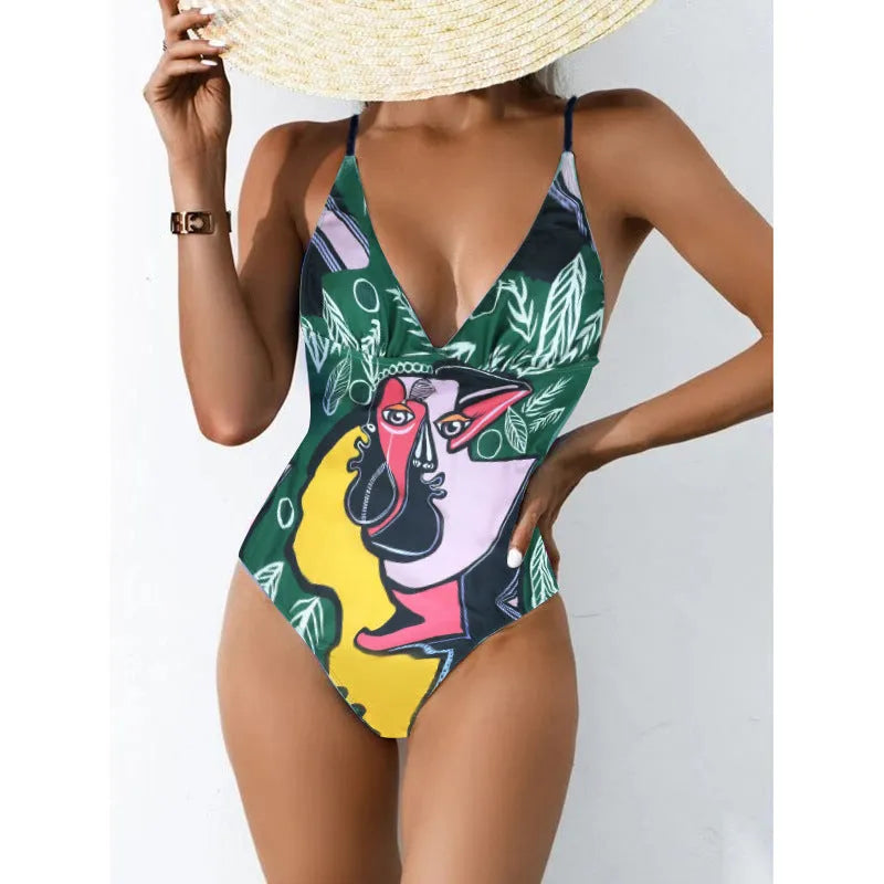 Plus size women's solid colour backless one-piece swimsuit on a hanger.
