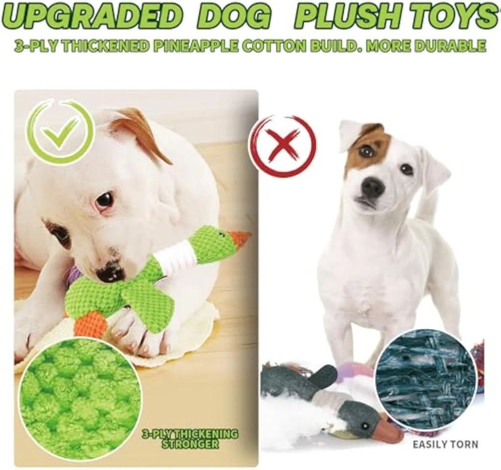 Blue duck-shaped dog plush toy with squeakers, 33cm long pineapple cotton chew toy