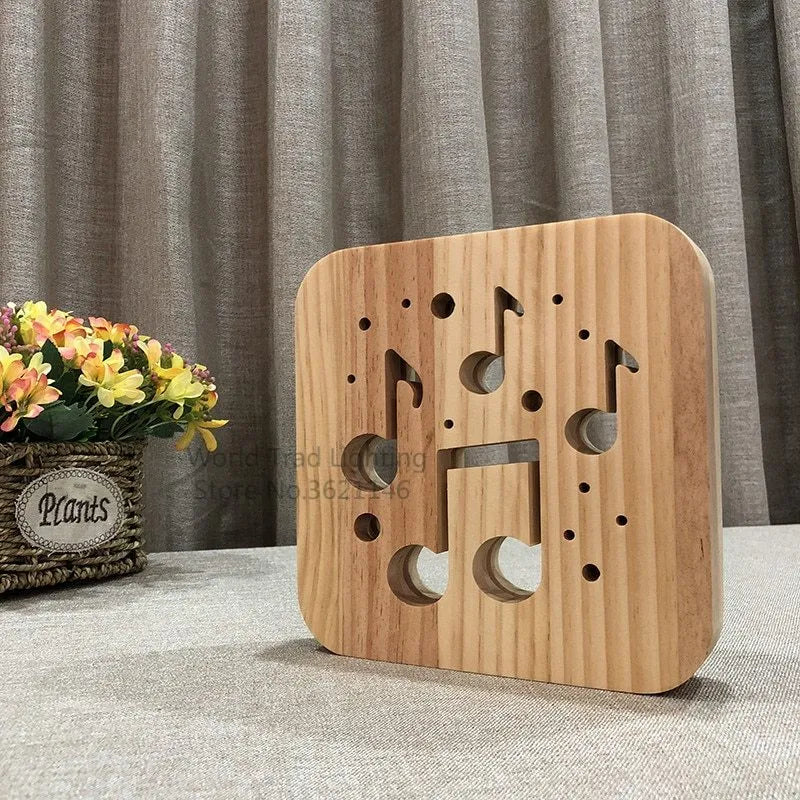 Wooden LED atmosphere light with pine construction and warm white 3D illumination