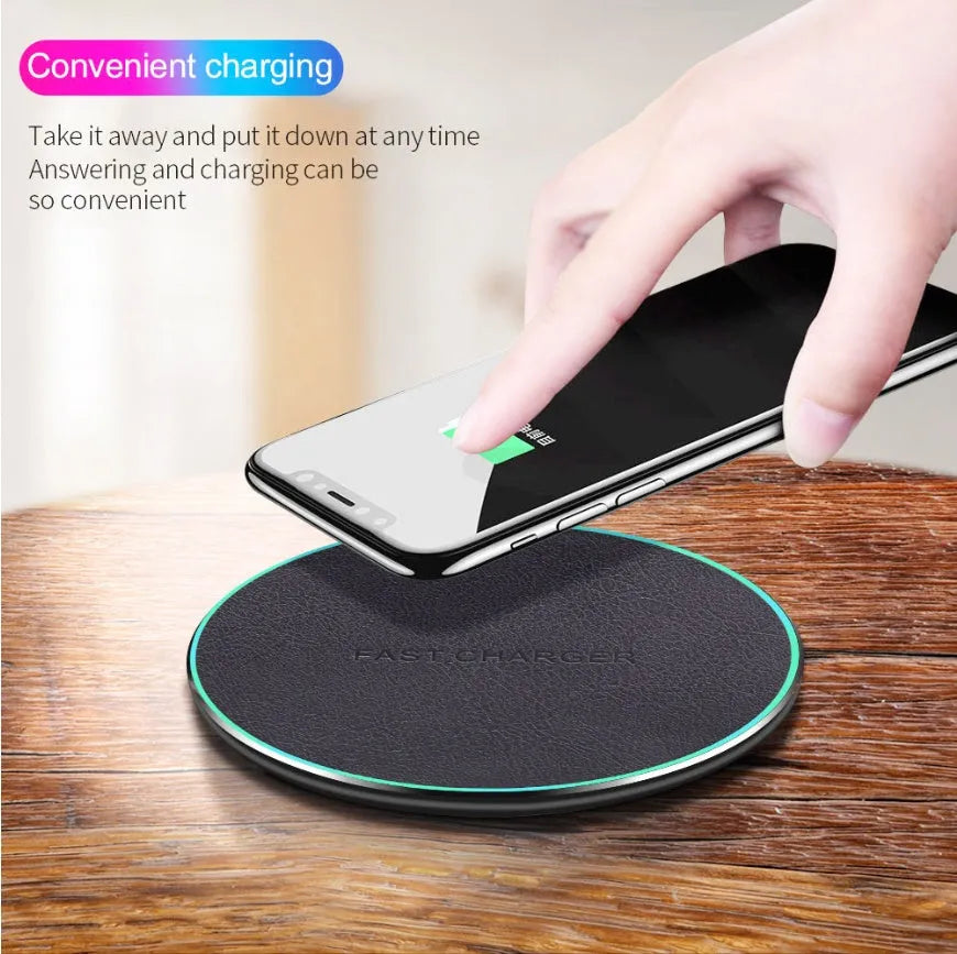 Black Qi wireless fast charger with protective pad for iPhone 11