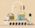 Portable Bluetooth karaoke speaker microphone with coloured lights in pink, sky blue, or white colour options