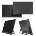 Black 15.6-inch portable LED monitor with adjustable stand on desk