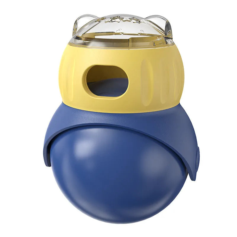Morandi yellow and blue plastic Tumbler Owl cat puzzle toy with food dispensing mechanism