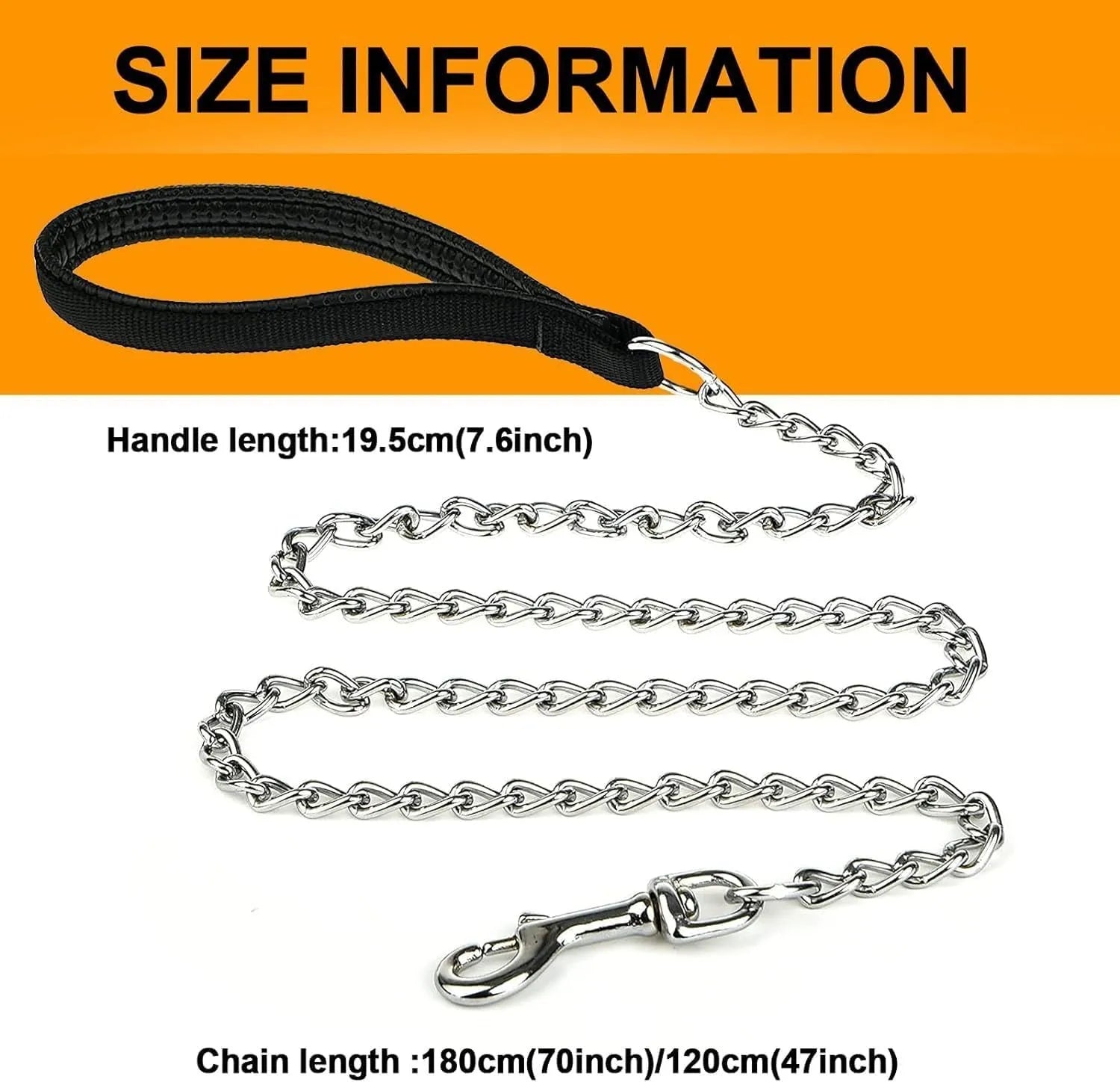 Heavy duty metal dog leash chain with soft padded handle in black colour