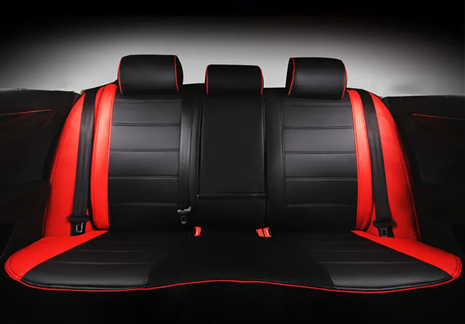 Genuine cow leather car seat cover in beige and black with red accent colour options.
