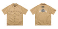Men's black cotton blend shirt with embroidery, loose fit with half sleeves