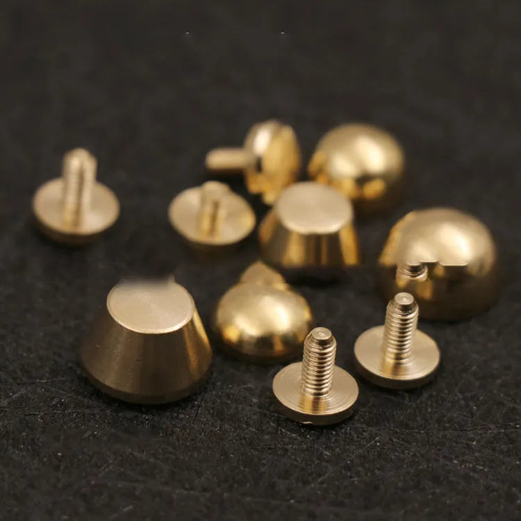 Brass decorative buckles for foot nails in 10mm and 12mm sizes with round and geometric shapes