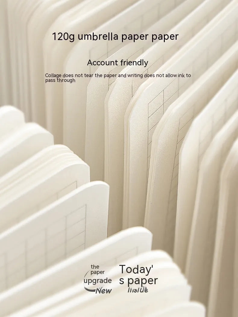 Square white note diary with checkered pages, 148mm size, shown with colour cover options.