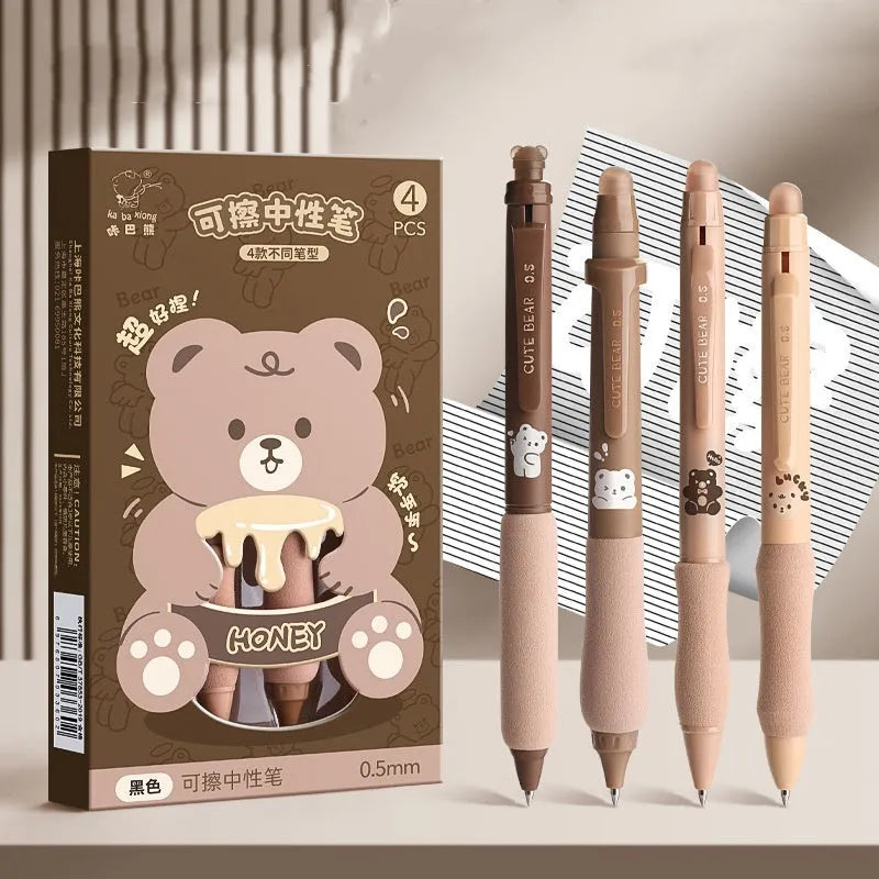 Cartoon-themed erasable gel pen with 0.5mm tip and friction eraser in various designs