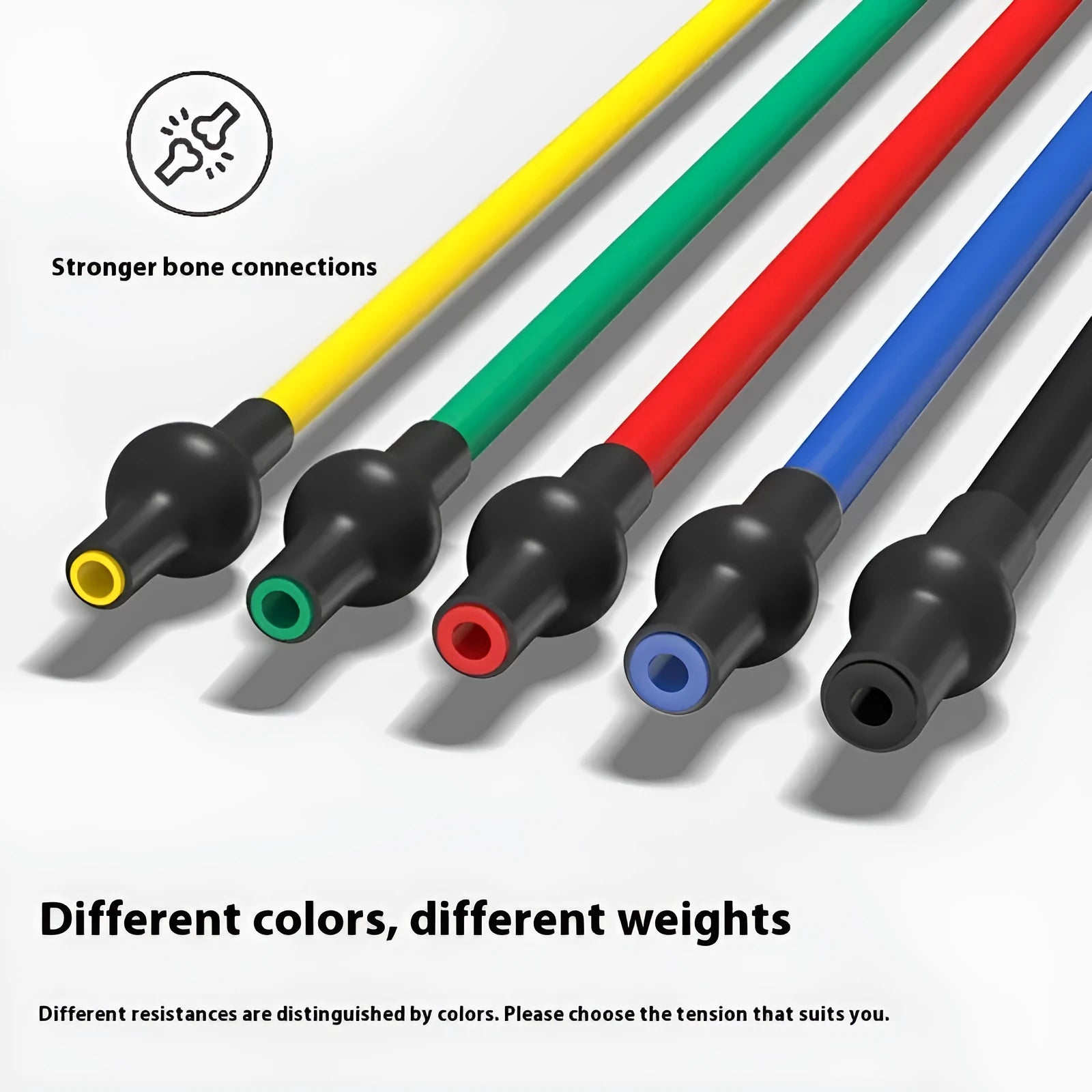 Adjustable chest expander with tension ropes in five colour options representing different resistance levels