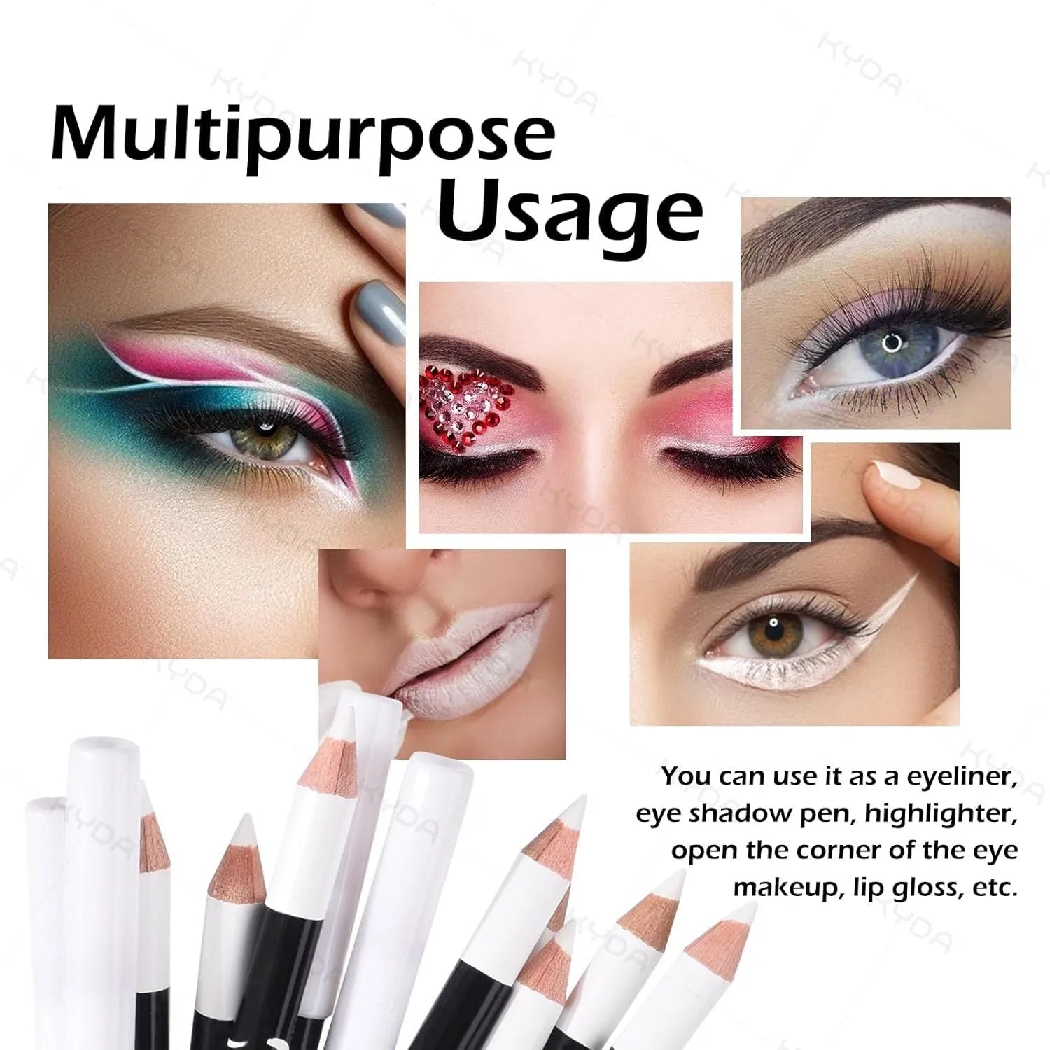 12 white and black eyeliner pencils with sharpener in waterproof makeup set