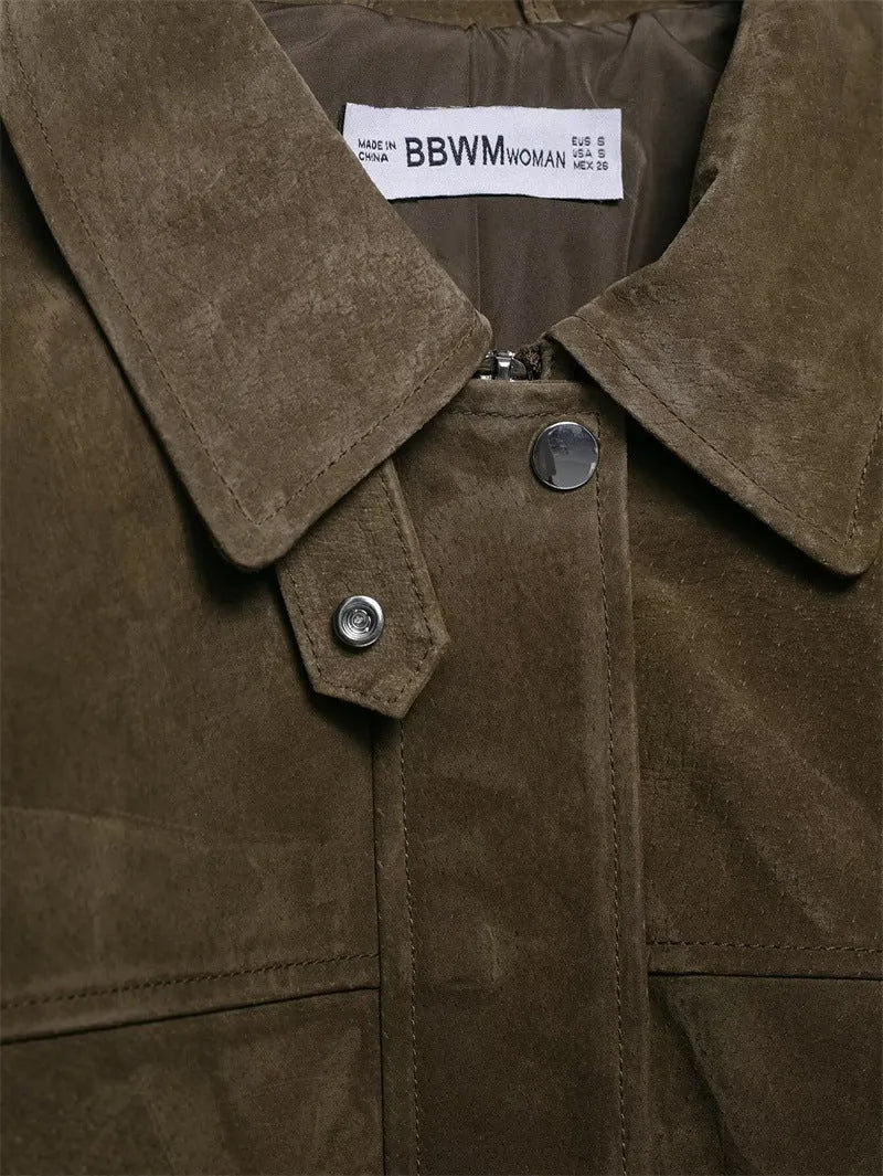 Women's regular fit PU leather jacket in a Japanese Korean casual style, shown in picture colour.