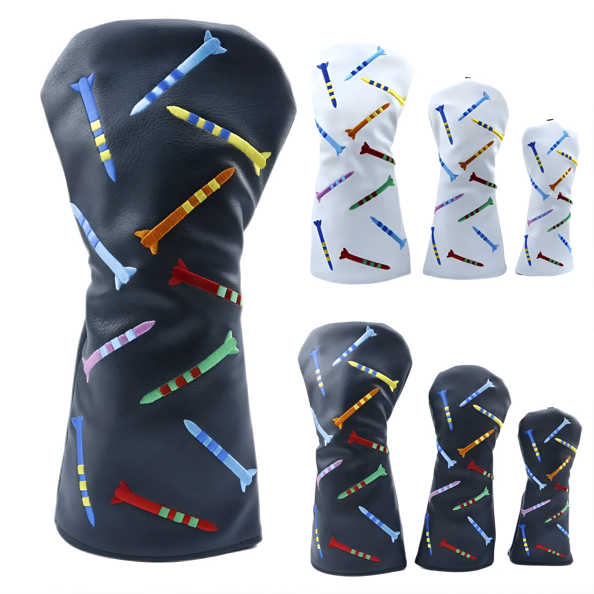 Black and white golf practice pole sets in three sizes for training and fitness