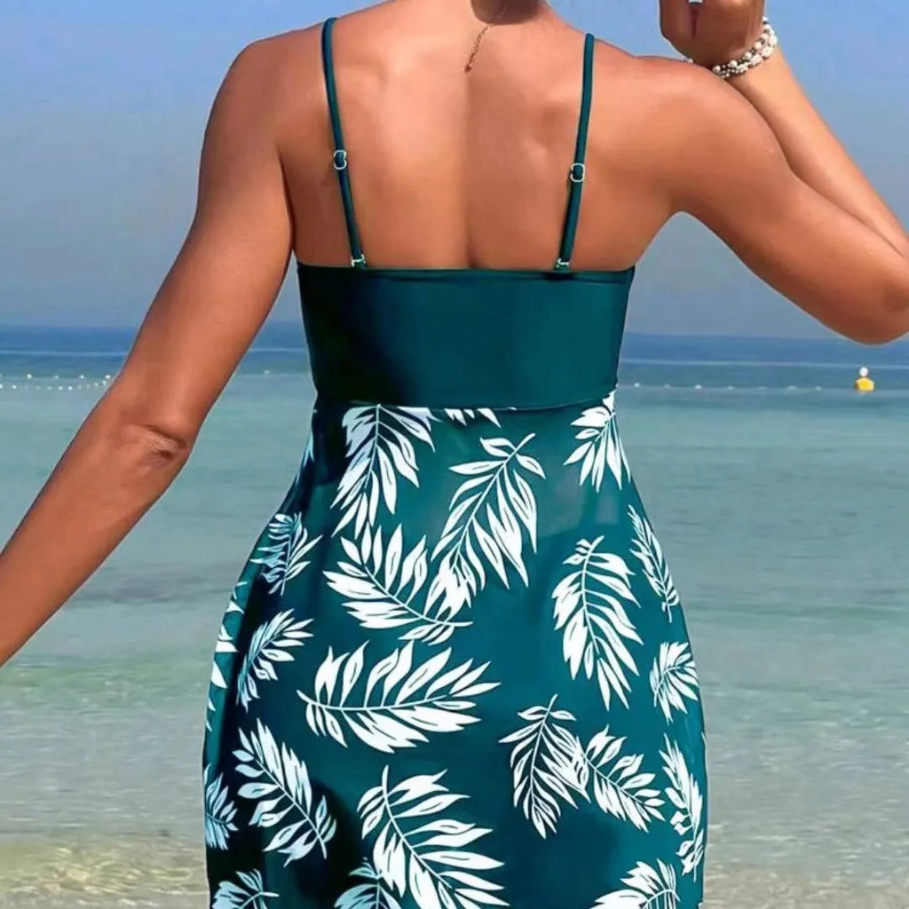 Women's black high waist mesh swimsuit briefs with a split boxers design on a mannequin.