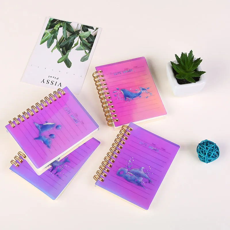 A7 spiral-bound pocket notebook with coil binding and PP plastic cover in four design colour options