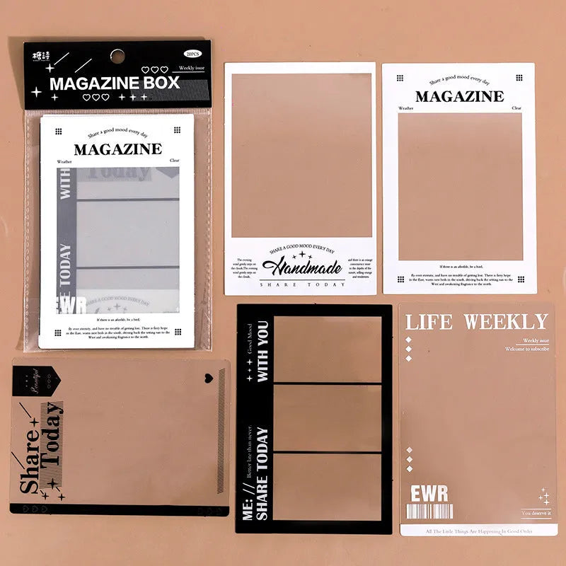15 sheets of Frame Series retro decorative stickers with photography, film, magazine, music, social, and retro frame designs.