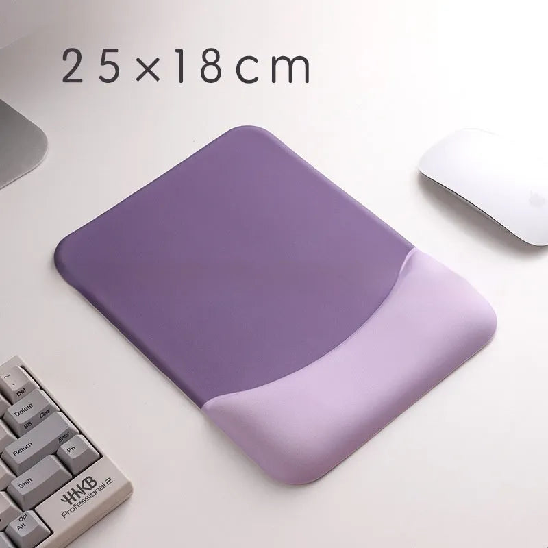 Square silicone gel wrister mouse pad with wrist strap on cloth surface measuring 250mm by 180mm