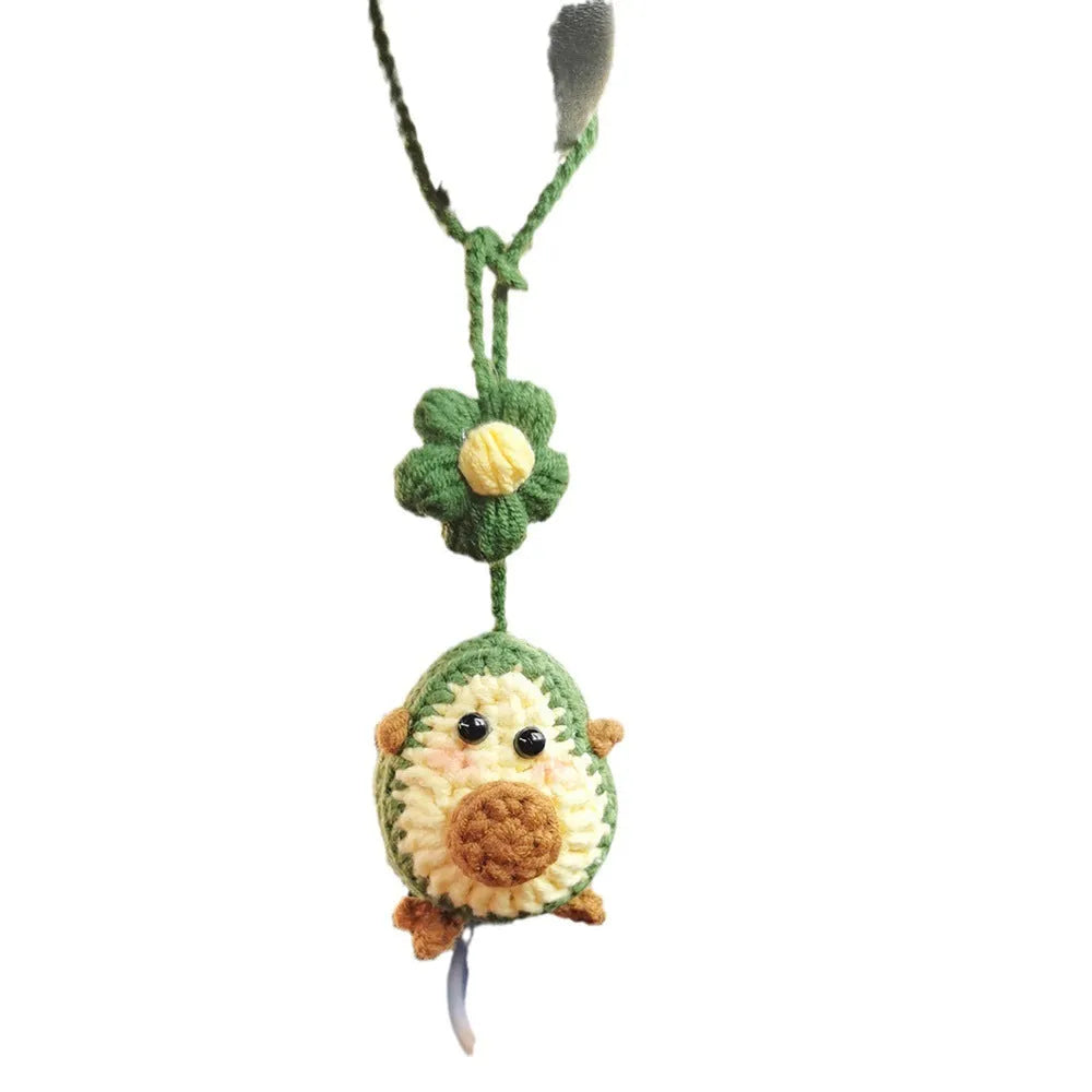 Handmade crocheted car pendant in avocado green, pink rainbow pattern or red rainbow colours