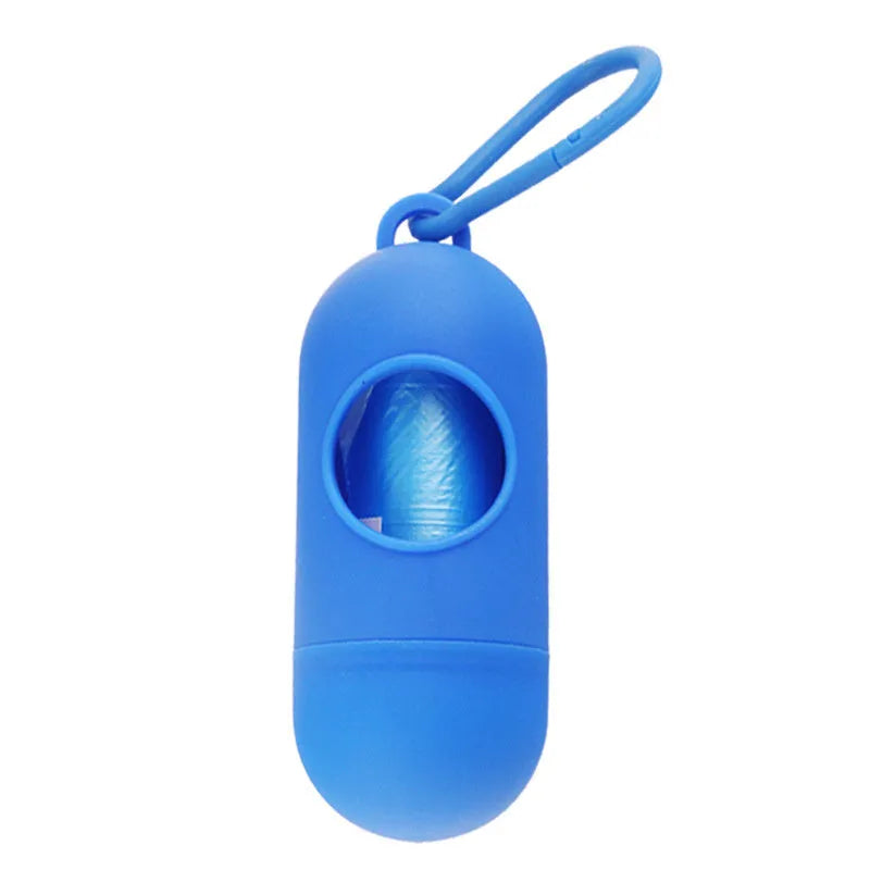 Compact plastic dog poo bag holder with Velcro strap and metal side hook