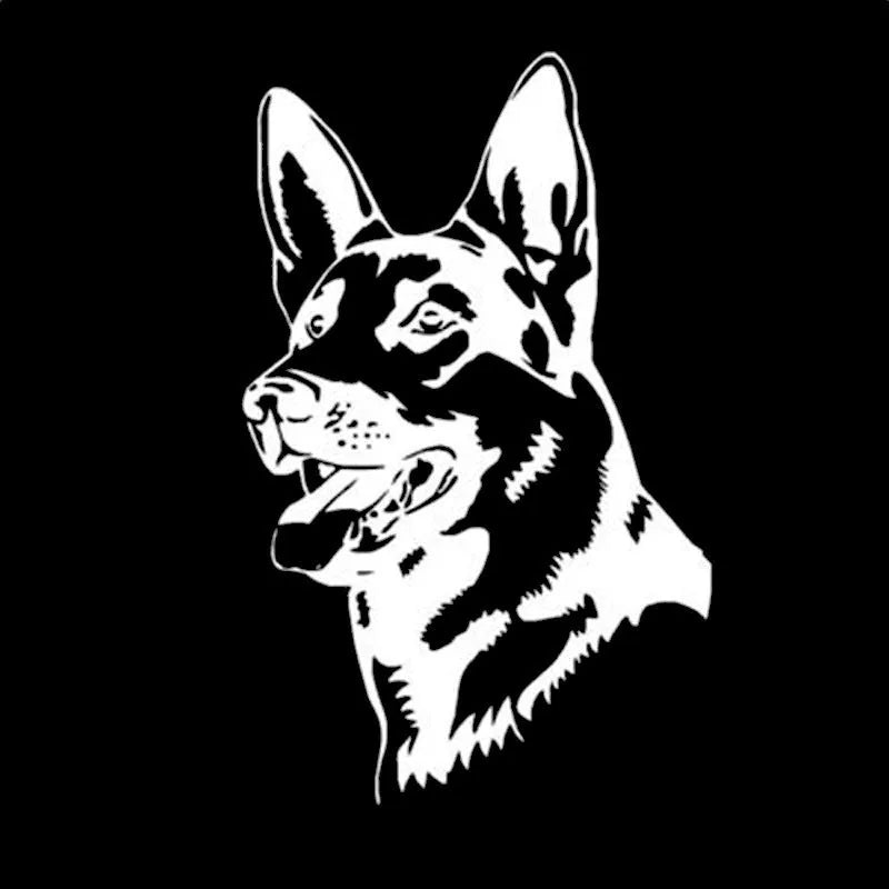 Reflective Alsace Shepherd dog design car bumper sticker in choice of colours.