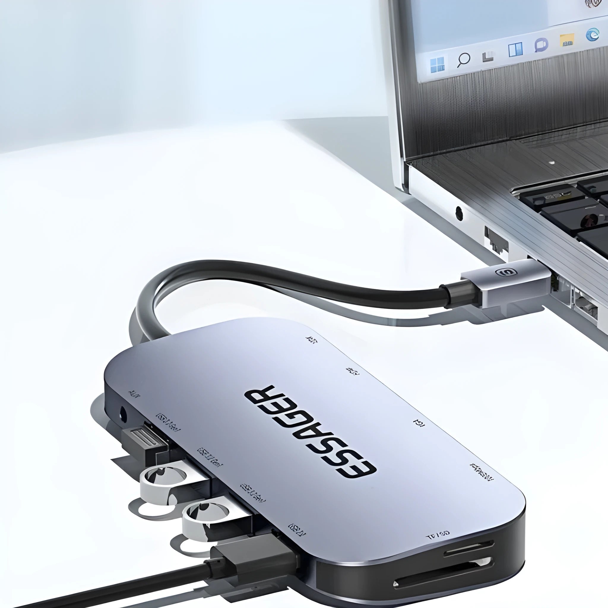 11-in-1 USB C expansion dock hub with Ethernet, HDMI, USB ports, and a 20cm cable