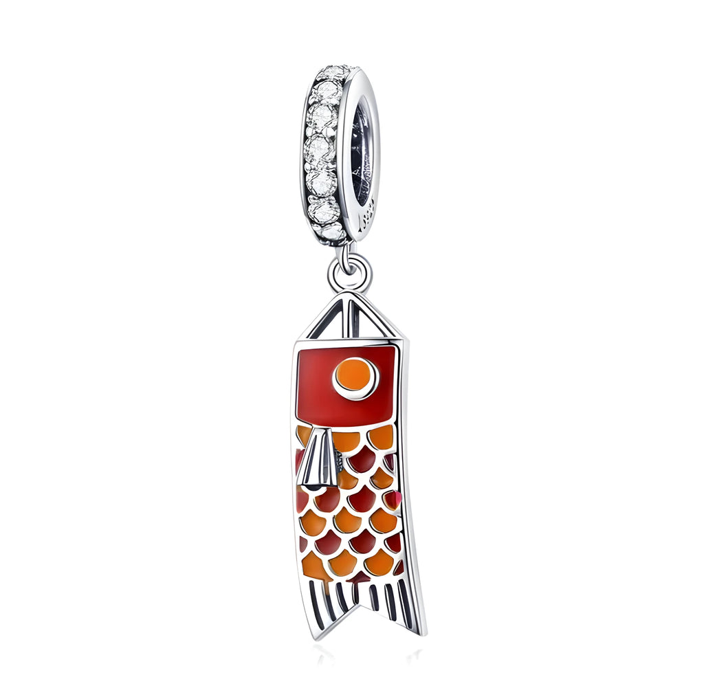 S925 sterling silver carp streamer pendant necklace with zircon stones and oil drop detailing.