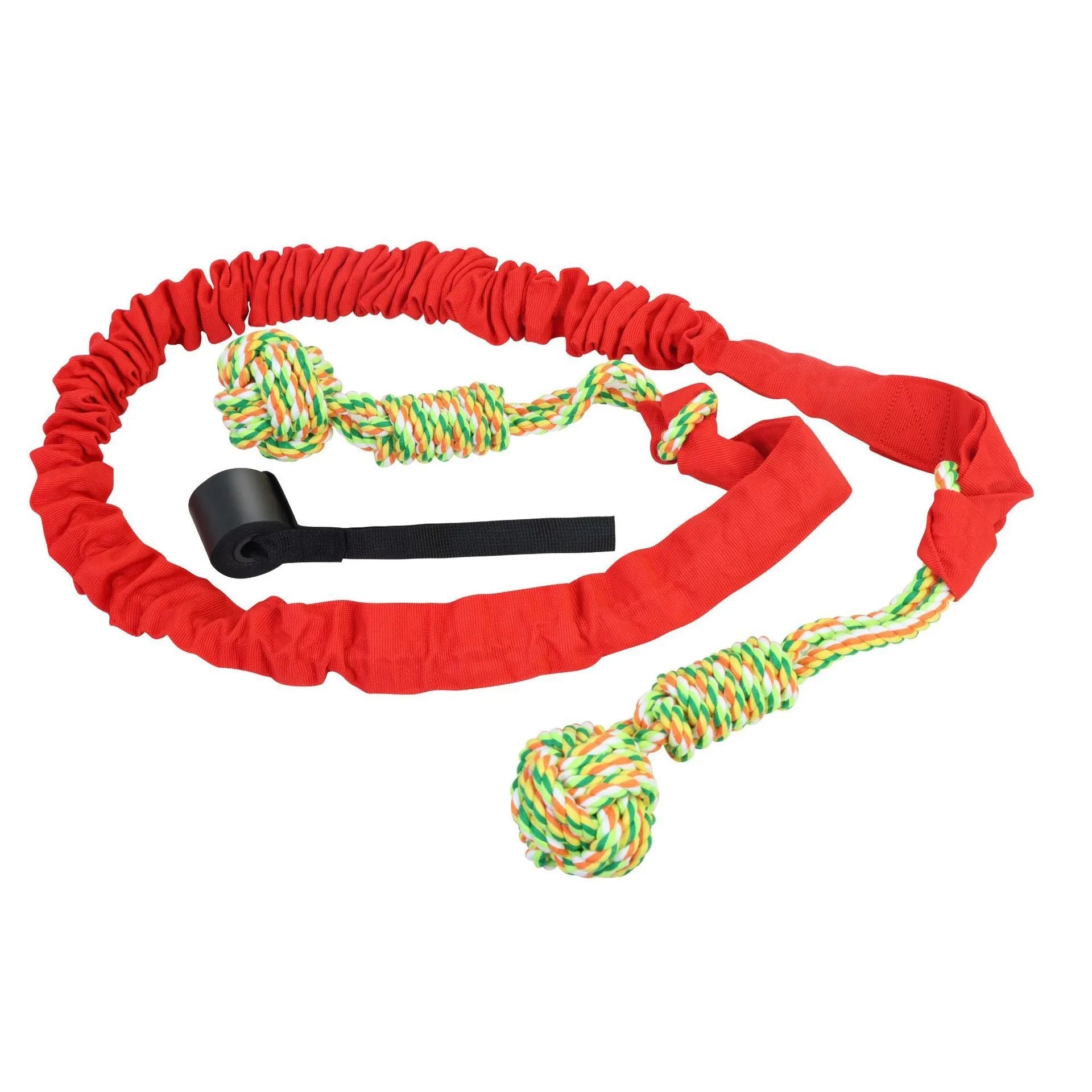 A durable cotton thread dog tug-of-war rope toy for chewing, shown in black, grey, and red colour options.