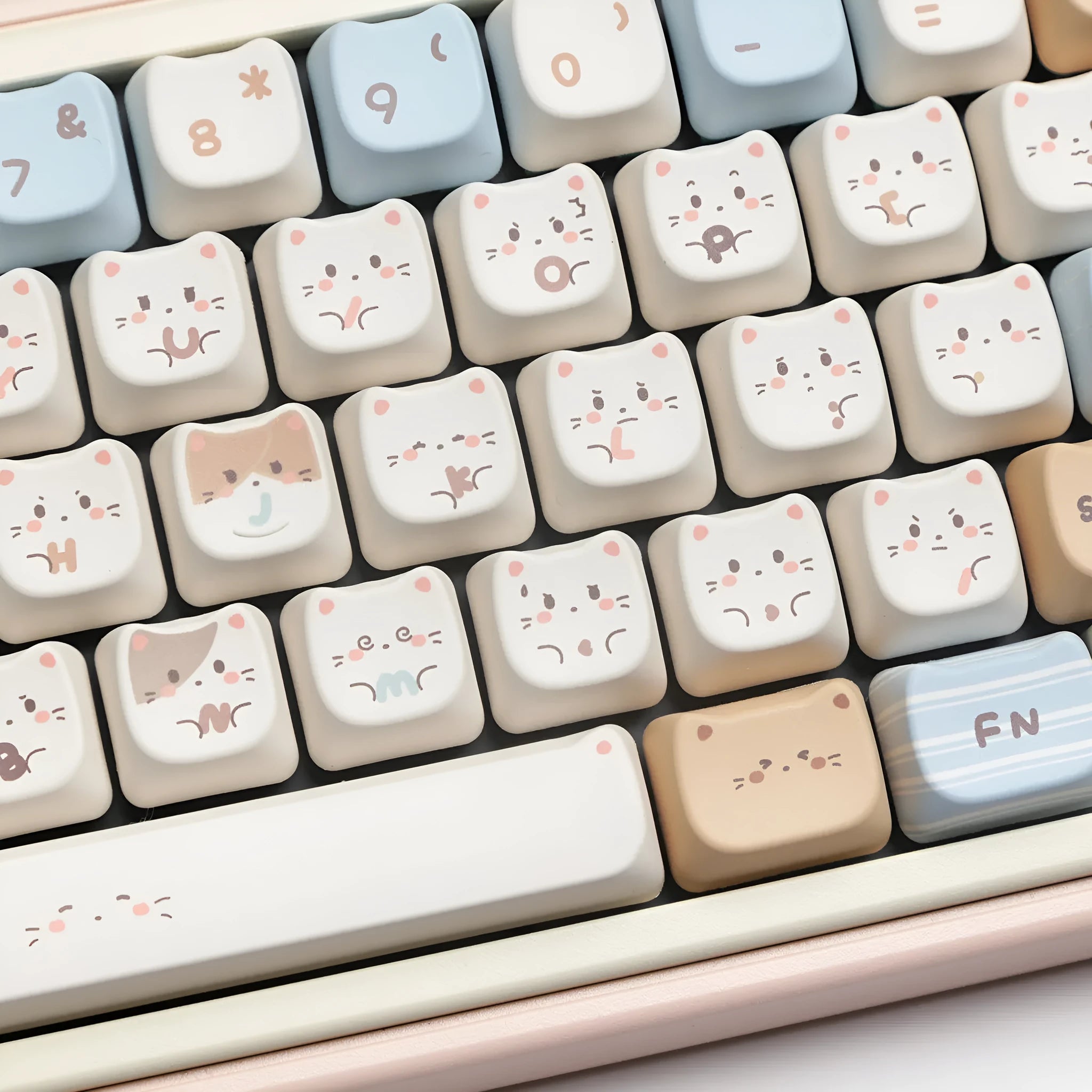 Sea Salt Cat PBT sublimation keycap set for mechanical keyboards showing 26mm profile and March Past supplements