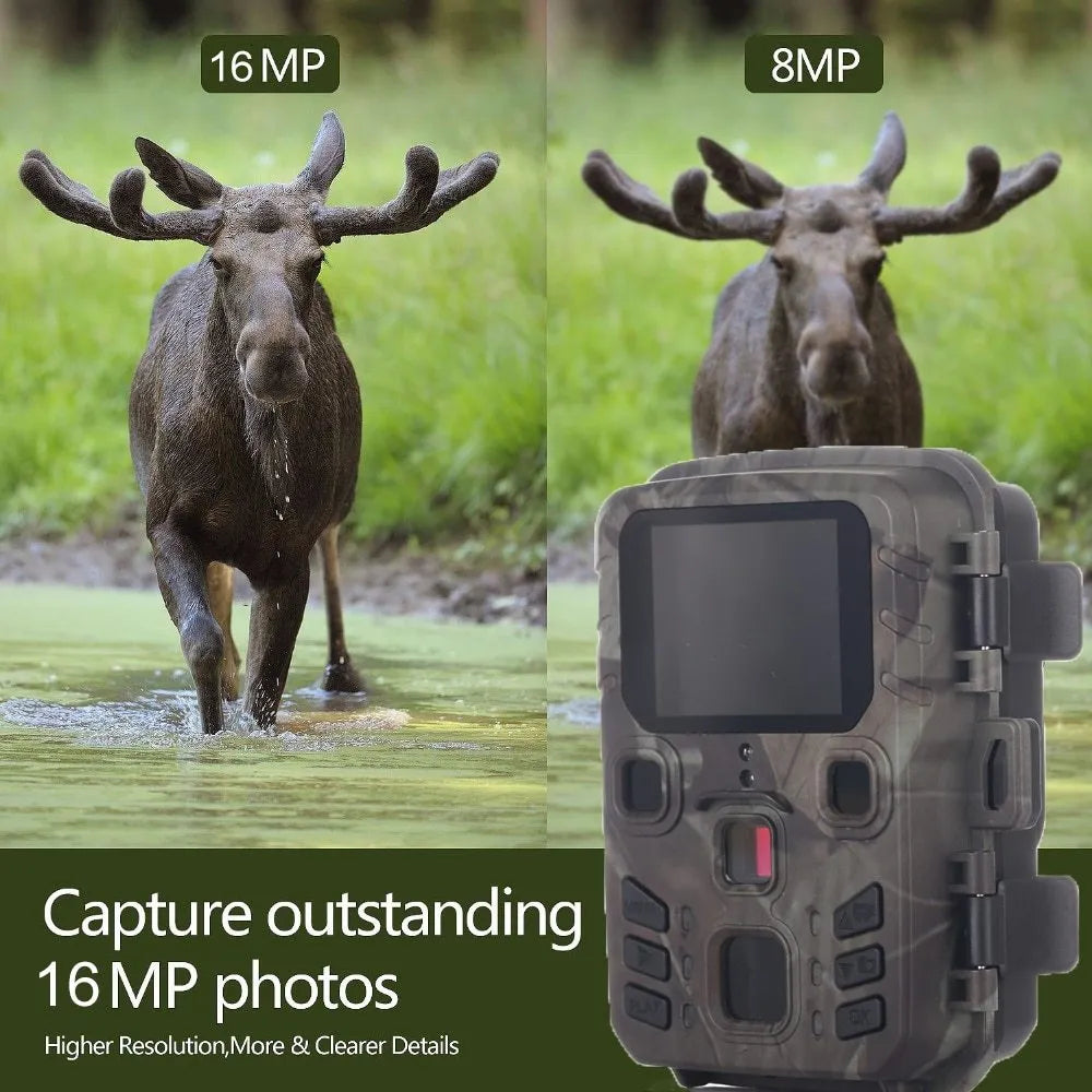 Black plastic infrared night vision monitoring device with TF Card slot and 12MP sensor