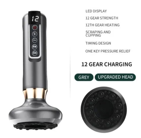 Green electric vacuum cupping massager with gua sha head on a white background.