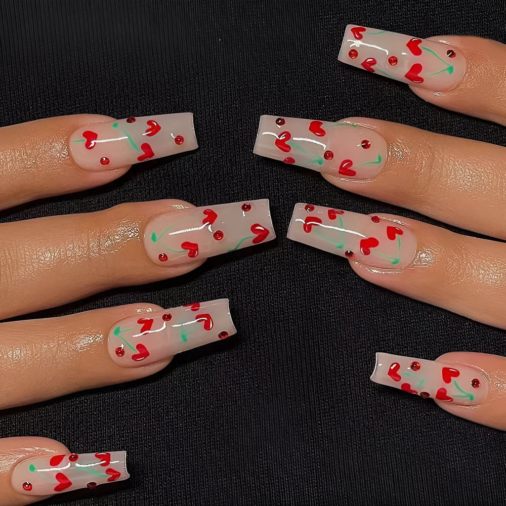French love red diamond small cherry nail armour pieces with adhesive glue in JP1601 colour