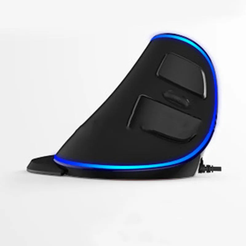 Vertical snail-shaped ergonomic computer mouse with RGB lighting and a USB cable.