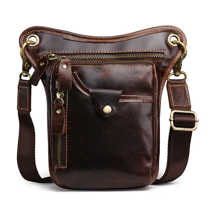 Genuine crazy horse leather satchel bag with retro design and shoulder strap