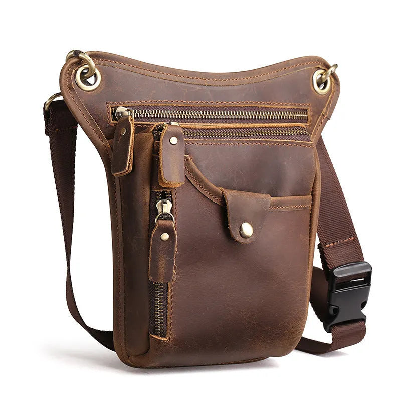 Genuine crazy horse leather satchel bag with retro design and shoulder strap